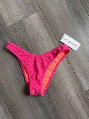 Speedo Pink Textured Bikini Bottoms with Coral Lining